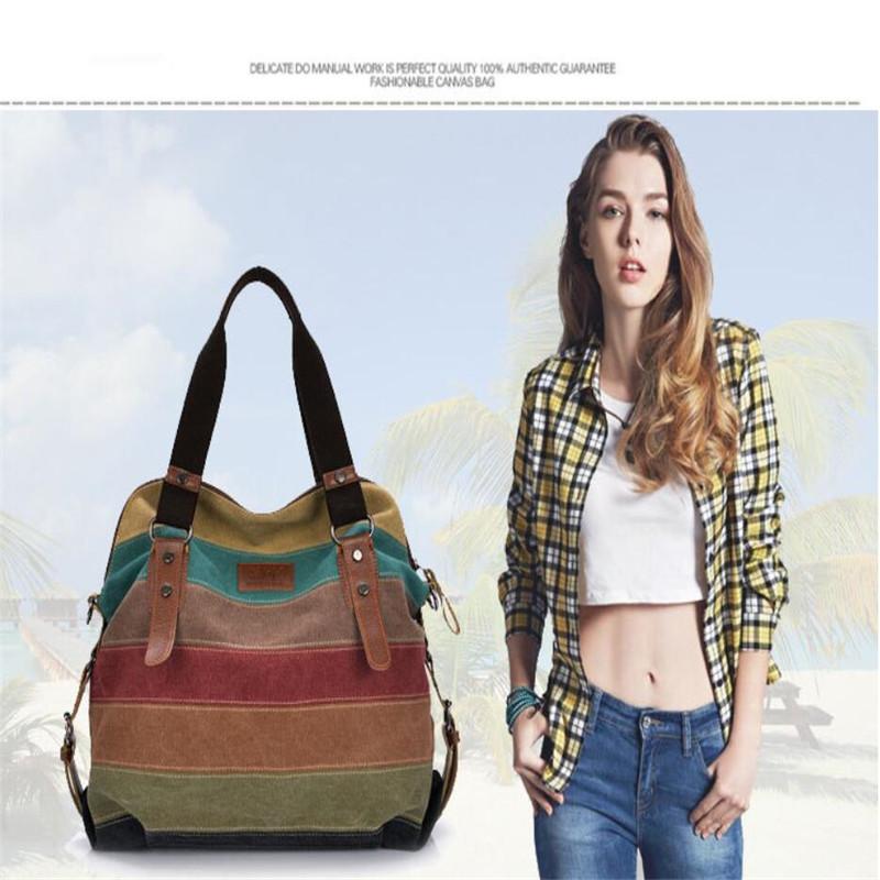 

Fashion women canvas handbag diagonal women's bag hit color color striped shoulder bag Hand Bags Tote Casual Crossbody, Photo color