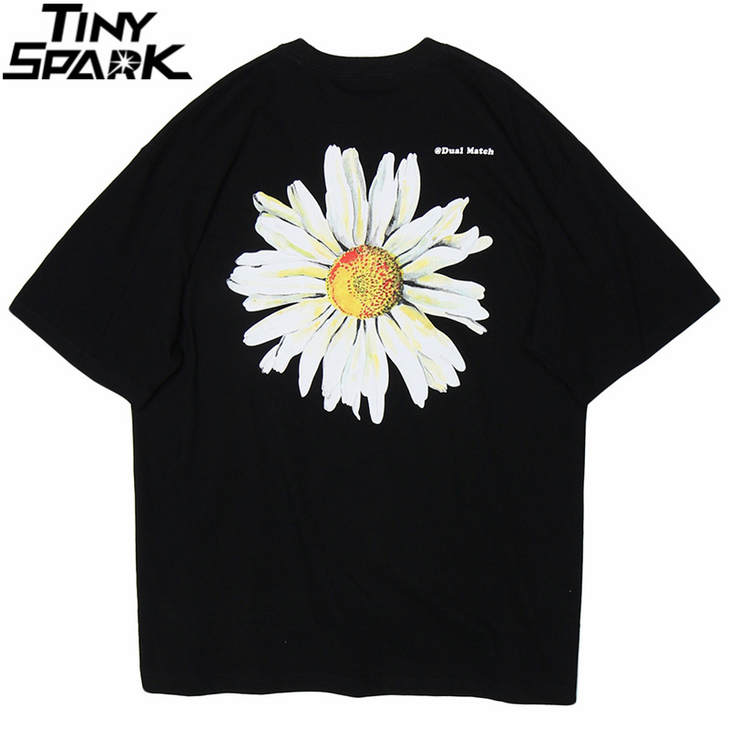

Men Hip Hop T Shirt Streetwear 2020 Chrysanthemum Daisy T-Shirt Summer Tshirt Cotton Short Sleeve Black Tops Tee Flower, A71dmt53 black