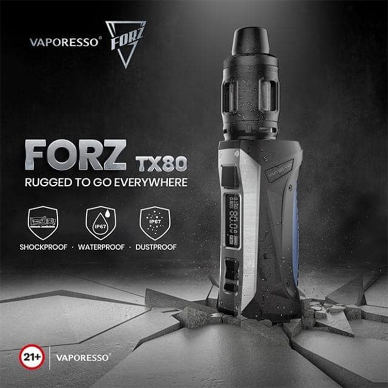 

Vaporesso FORZ TX80 Kit 80W Box MOD AXON 2.0 CHIP 4.5ml FORZ 25 TANK GTR Mesh Coil REAL SHOCKPROOF 100% Authentic, Steel blue