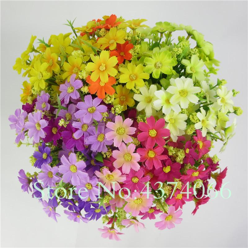 

One Bouquet 7 branch 28 heads cute silk daisy artificial decorative flower wedding flower bouquet home room table decoration, As picture