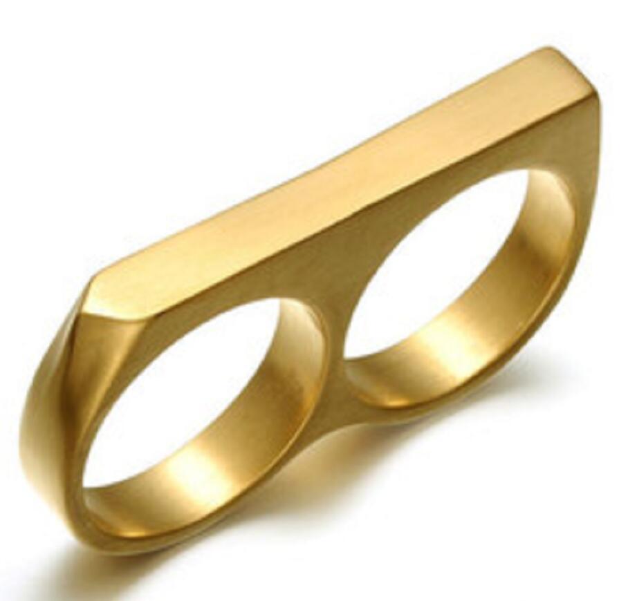 

Stainless Steel Finger Buckle Double-Finger Brass Steel Ring Hip-Hop Glossy Knuckles Ring Gold Ring Escape Gadget