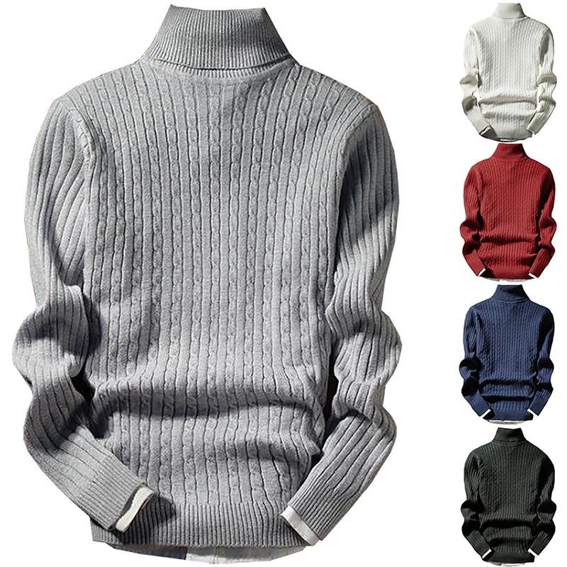 

#e Men Sweater Retro Style Trendy Autumn Fashion Knitted Pullovers High Collar Keep Warm Male Autumn Winter Slim Sweaters, White
