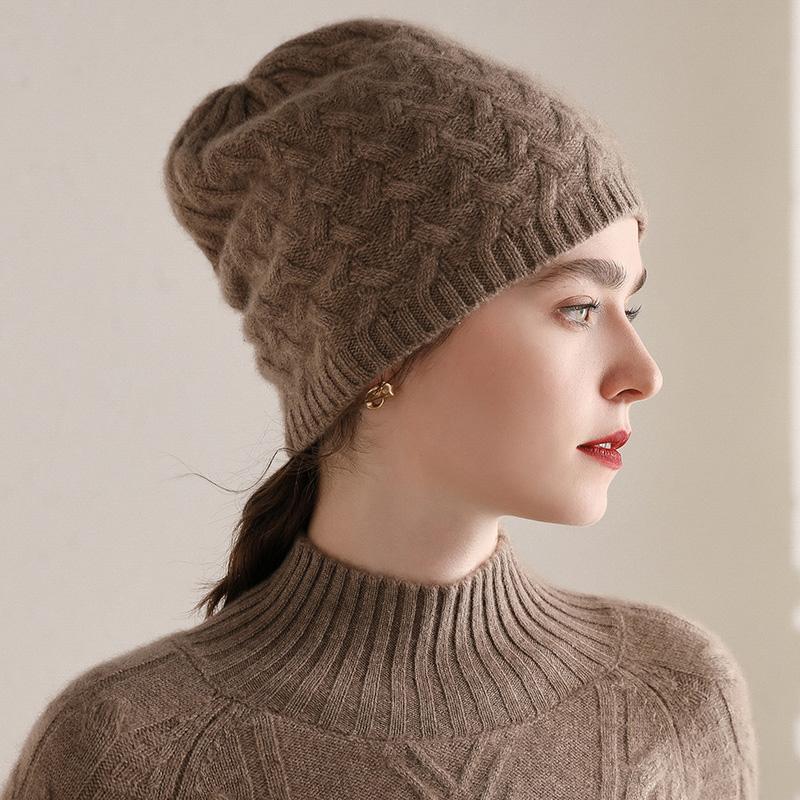 

100% Knitting Hats Women 2020 New Fashion Winter Warm Soft Headgears Female Pure Goat Cashmere Hat, Ivory