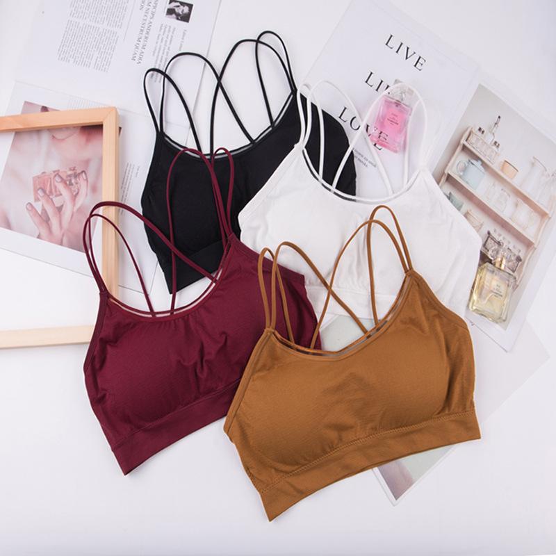 

LLPUSLUO Cross Shoulder Strap Bra Gather Shockproof Sports Breathable Women No Rim Underwear, Black