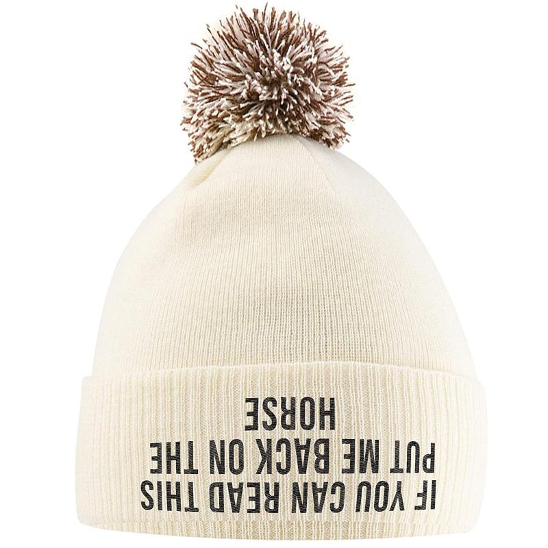 

Womens Winter Warm Letter Print No Eaves Hairball Knitted Hat Warm Ear Protection Woolen Hat Fashion Accessories, White