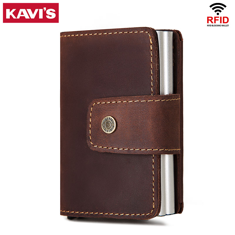 

KAVIS Rfid Men Leather Credit Card Holders Automatic Business ID Card Walet Case Fashion Blocking Aluminium Bank Mini Wallets, Balck box