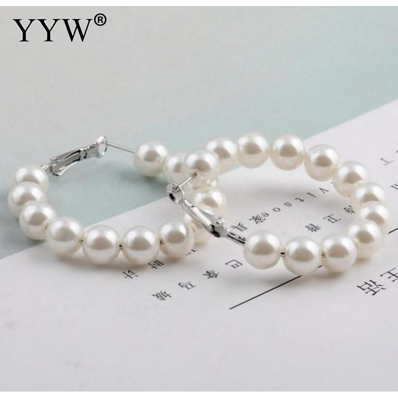 

Hoop & Huggie Women Fashion Jewelry Earrings Stainless Steel Earring With Plastic Pearls Woman Pearl Trendy 6 4 3cm