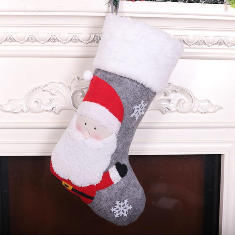 

Christmas Stockings Fabric Santa Claus Sock Gift Kids Candy Bag Snowman Deer Pocket Xmas Decoration For Christmas Tree Ornaments1