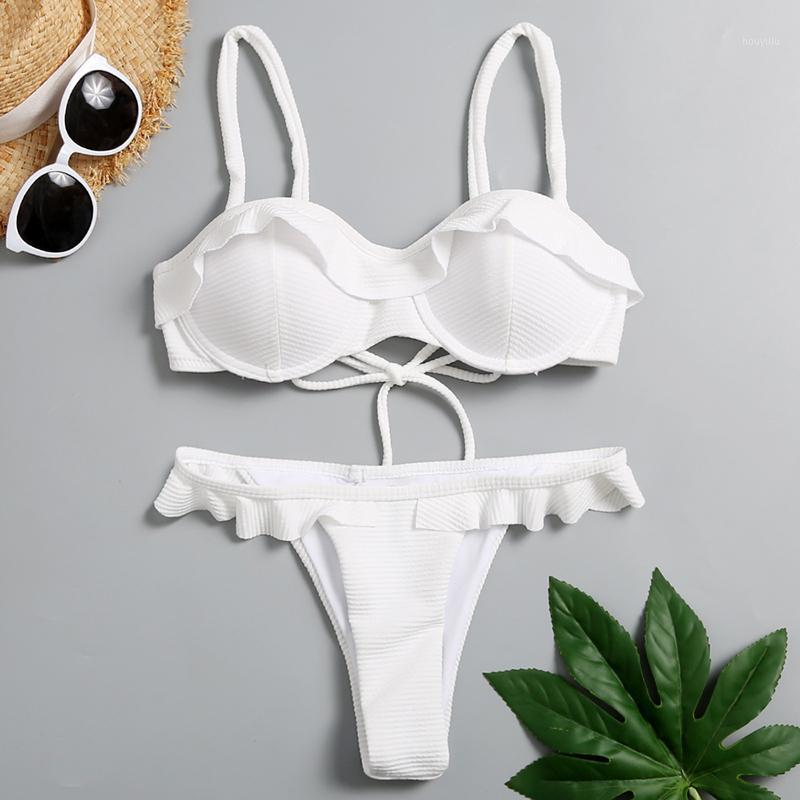 

2020 Women' Sexy Bikini Set Two-Pieces Ruffles Push Up Padded Summer Bra Thong Bandage Swimsuit Swimwear Bathing Suit Beachwear1