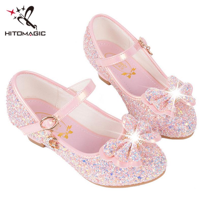 

HITOMAGIC Girls Sandals Summer Kids Shoes 2020 Girls Princess Shoes With High Heels Pink Leather Rhinestone For Dance Wedding, Blue