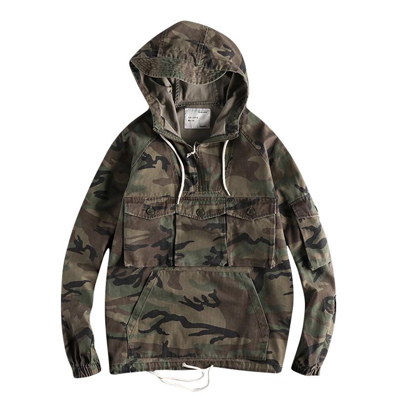 

Spring Winter Fashion Loose Youth Hooded Jacket Outdoor Hiking Training Tooling Combat Battle Three Pocket Men' Coat, Black