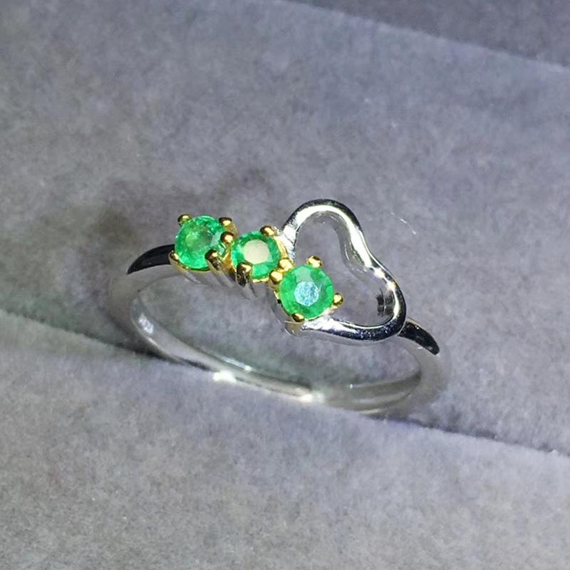 

Cluster Rings Natural Real Emerald Heart Ring Per Jewelry 3*3mm 0.15ct*3pcs Gemstone 925 Sterling Silver Fine J2092418, Golden;silver