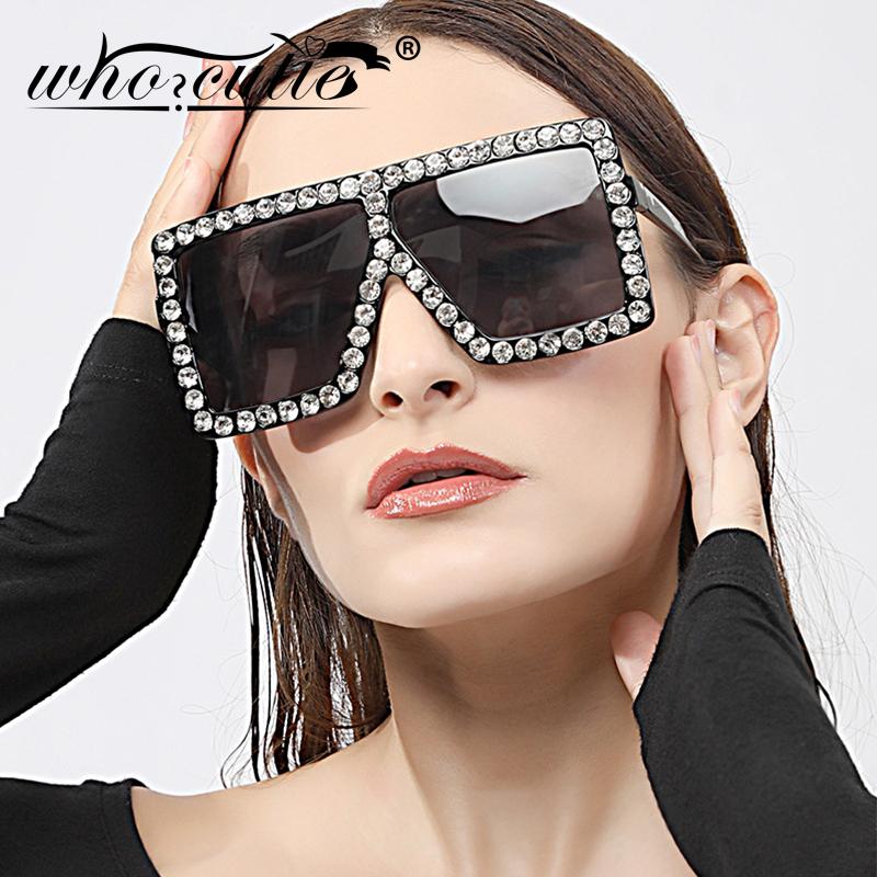 

Oversized Square Sunglasses with Rhinestone Decor 2021 Brand Design High Quality Large Frame Embedded Diamond Glasses Women S377