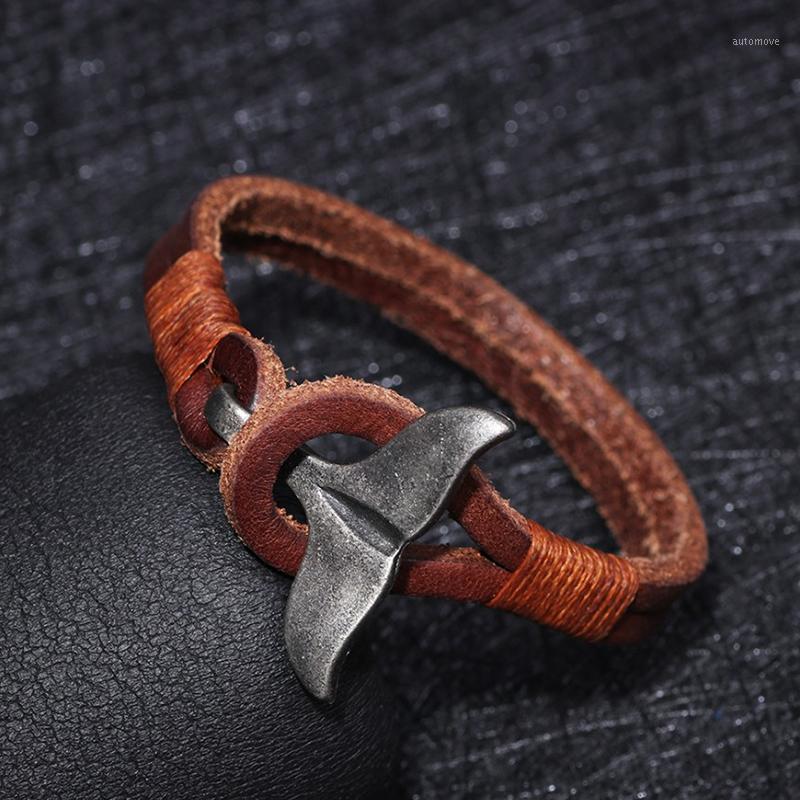 

Fashion Zinc Alloy Mermaid Tail Charm Whale Tail Bracelet Rope Leather Cord Chain Man Unisex Bracelet Handmade Viking Jewelry1