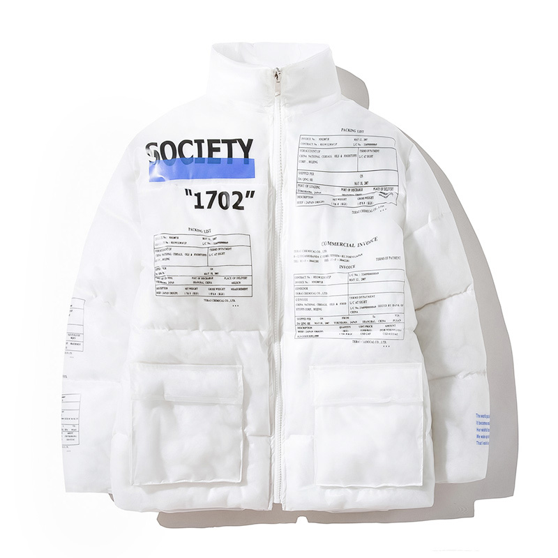 

Januarysnow Hollow Out Warm Winter Jacket Mens Fashion Design Bright Bomber Cotton Parka Outerwear New Streetwear Loose Zipper Jackets Coat, White