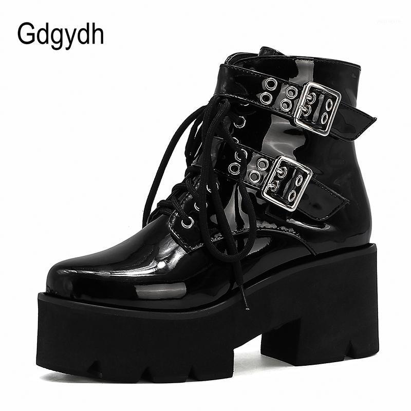 

Gdgydh Sexy Buckle Punk Style Platform Women Ankle Boots High Heel Patent Leather Autumn Winter Shoes For Party Comfortable Shoe1, Pu