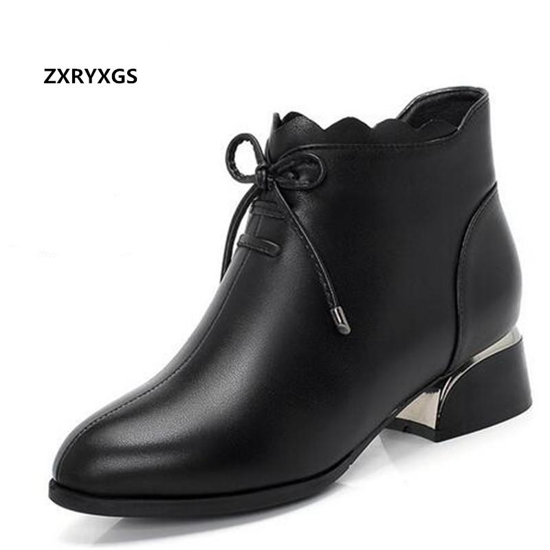 

ZXRYXGS Top Full Cowhide Autumn and Winter Boots Women Boots Thick Heel Comfortable Leather Shoes Warm Winter Snow, Brown winter boots