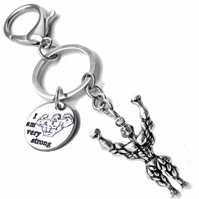 

Fitness Muscle Man Charms Keychain Engraved Hippie Gym I Am Very Strong Key Ring Car Purse Bag Buckle Men Sports Hip Hop Jewelry1