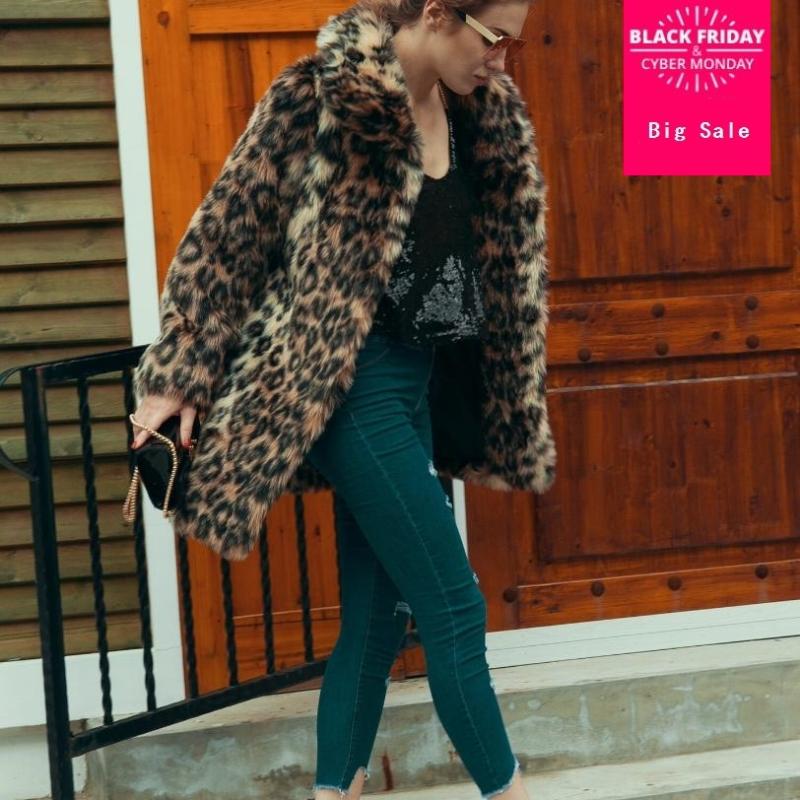 

Winter fashion women faux fur coat plus size leopard fake fur outwear thicken warm jacket female furry casual overcoat L1393, Leopard print