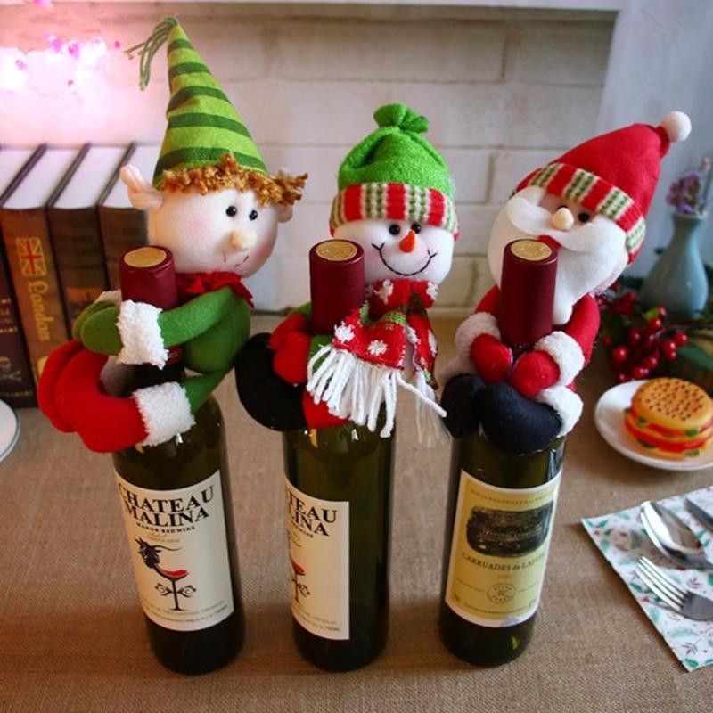 

Red Wine Bottle Cover Santa Claus Snowman Home Christmas Decoration Lovely Navidad Christmas Ornaments Wine Bottles Hold Covers