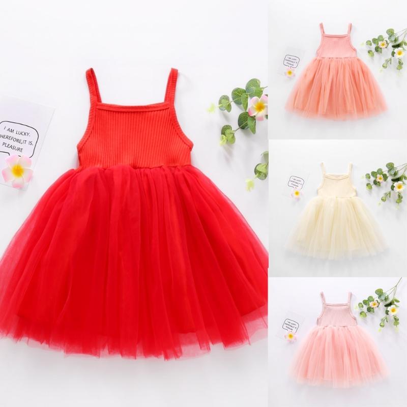

Girl's Dresses Toddler Kids Baby Girl Solid Princess Dress Spaghetti Straps Sleeveless Tutu Tulle Mesh Layer For Wedding Birthday Party, Red;yellow