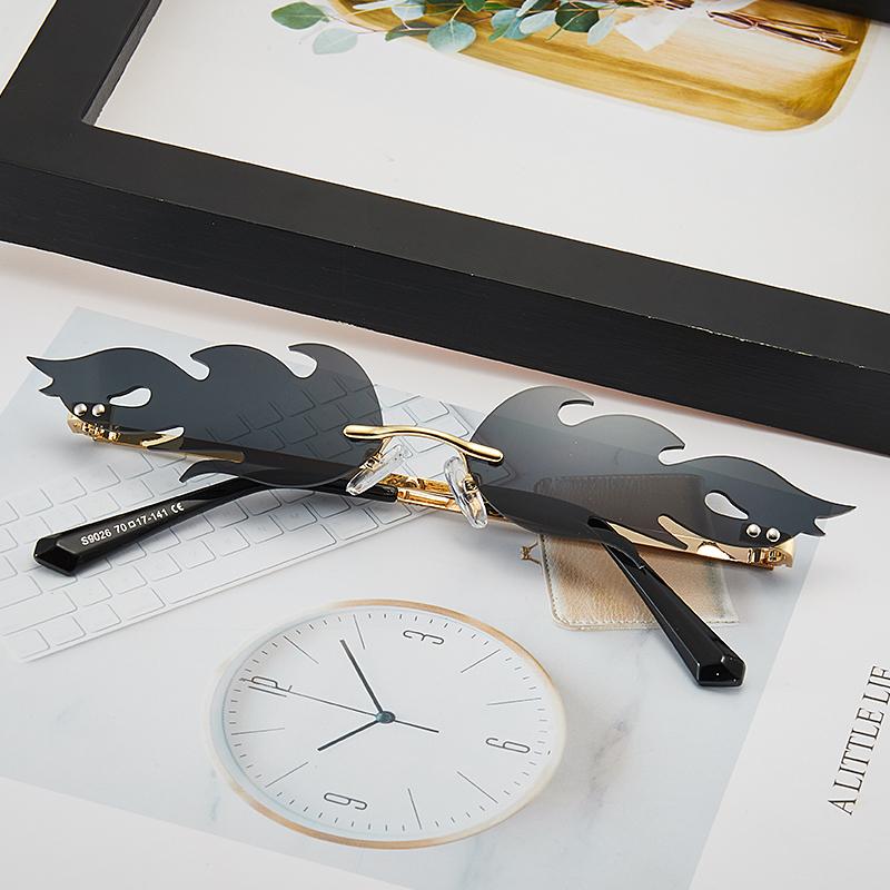 

Sunglasses Fashion Flame Women's Rimless Small Frame Color Wave Retro Metal UV400