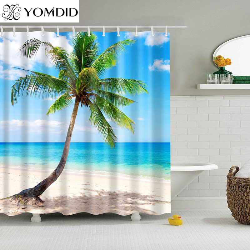 

1PC Green Tropical Plants Shower Curtains for Bathroom Polyester Seaworld Shower Curtain Printing Curtain Beach Curtains