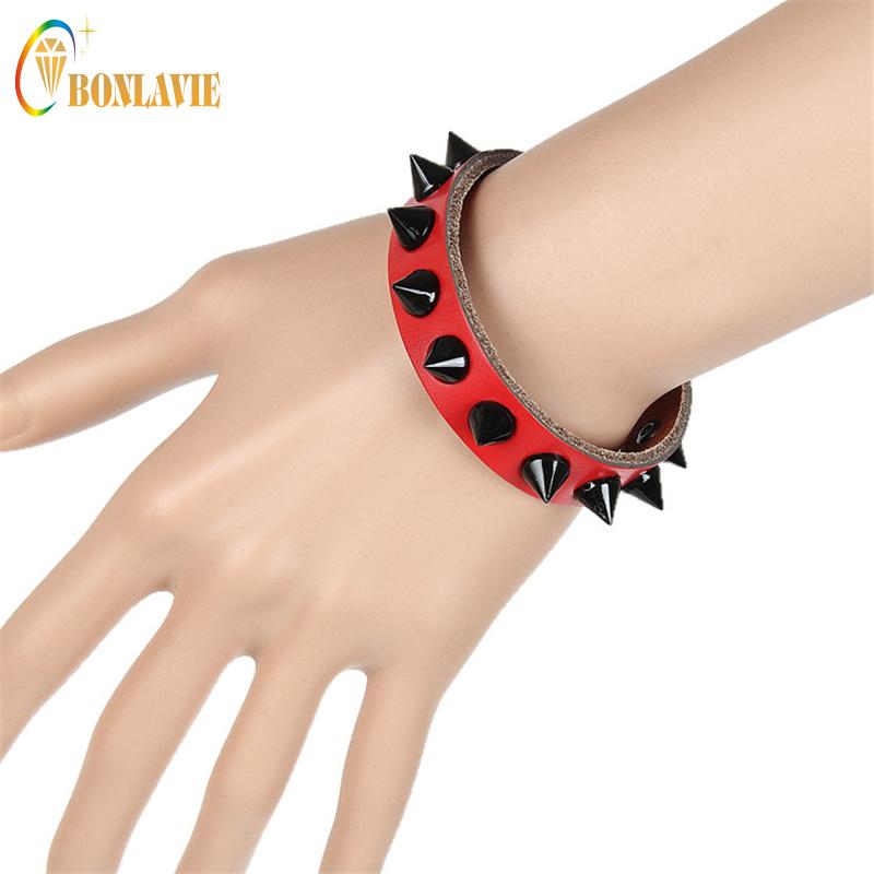 

Fashion Unique One Row Cuspidal Spikes Rivet Stud Wide Cuff Leather Punk Gothic Rock Unisex Bangle Bracelet men women jewelry