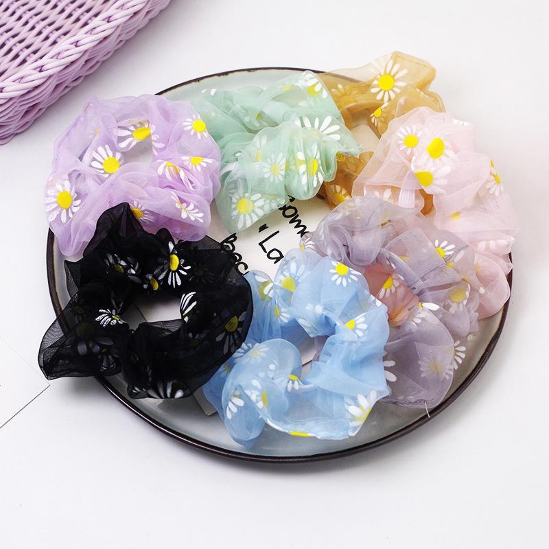 

New Korean Fresh Sweet Print Daisy Yarn Rubber Band Hair Rope Simple Fashion Girl Children Ponytail Hair Accessories1