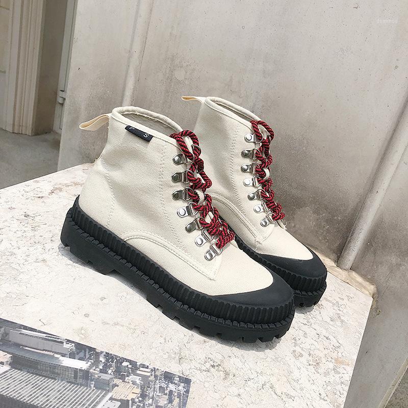 

Winter Motorcycle Ankle Boots Canvas Boots Fashion Work Shoes Black Round Toe Lace-Up Shoes1