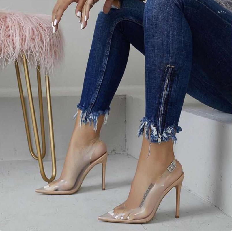 

LanLoJer Summer Transparent PVC Womens Sexy Pointed Toe Pumps Shoes High Heels Pumps Shoes Buckle Ladies1, Clear