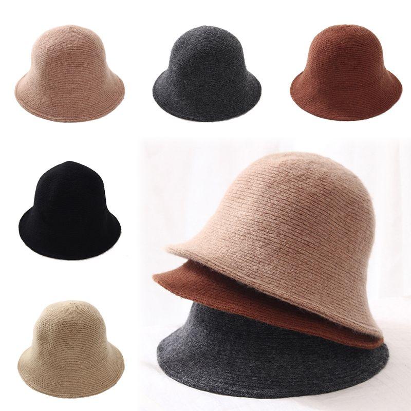 

Fashion Elegent Warm Knitted 100% Wool Hat Women Cloche Hat Winter Thermal Bucket Hats Outdoor Streetwear Foldable, Dark grey