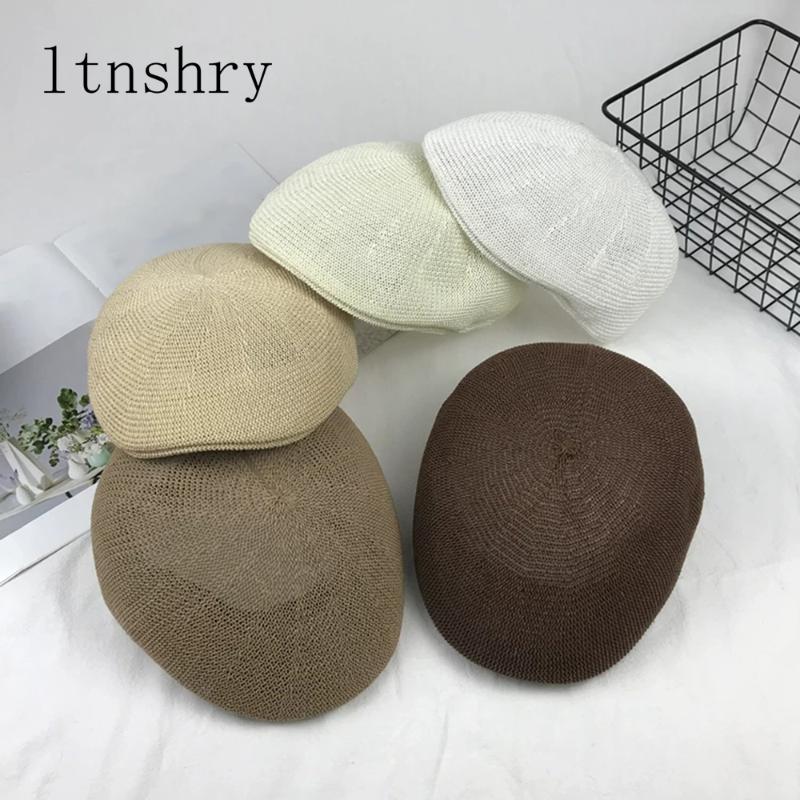 

Berets 2021 Summer Mesh Beret Caps Visor Spring Sun Breathable Bone Hats Womens Mens Black Flat Cap Vintage Gorra
