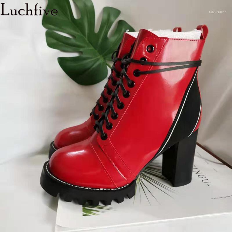 

Hot Lace Up Boots Femme Chunky High Heels Ankle Boots For Women Round Toe White Outwear Sexy Zipper Platform Shoes Women1, Blue