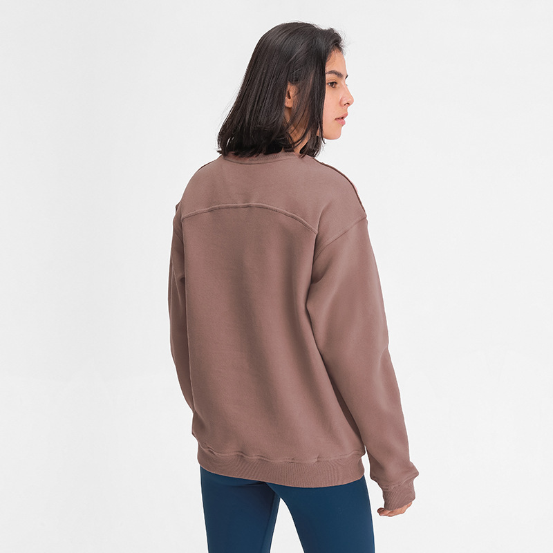 

L-8 Yoga Tops Loose Fit Long Sleeve Hoodies Warm Sweater Gym Clothes Women Running Fitness Sports Casual Coat Sweatshirts Shirt Match for Leggings, Brown