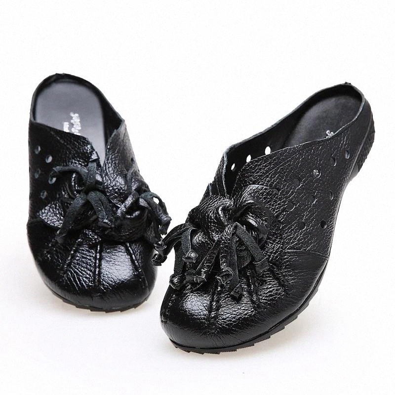 

Casual women's sandals New national fashion summer retro hollow Genuine Leather shoes selling handmade flowers Comfortable soft #fJ1F, Black