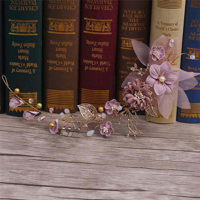

Gold Color Hairbands Crystal Women Bridal Wedding Hair Jewelry Accessories Handmade Leaf Flower Hair Ornament Head Decoration