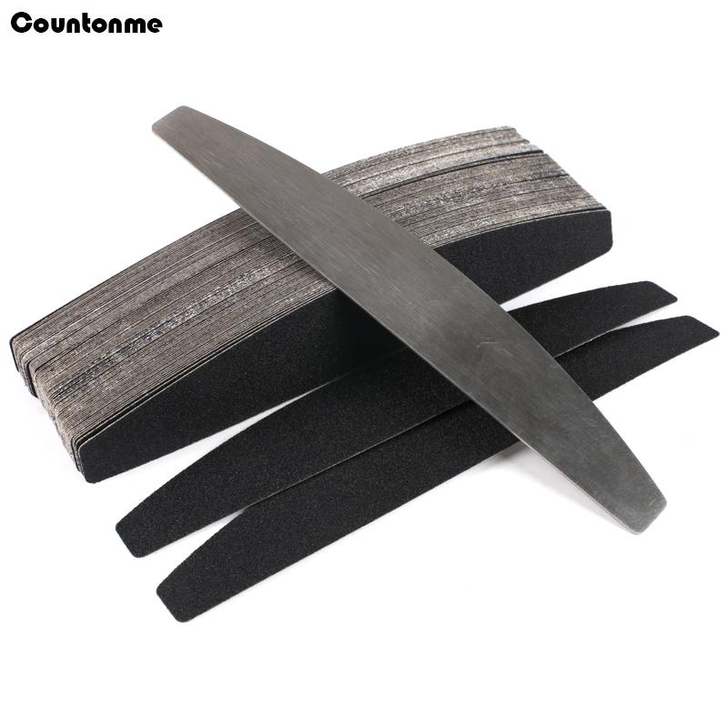 

50pcs Double Sided Nail File Black Replacement Sandpaper With Stainless Steel Removalble Paper Polishing Sanding Manicure Buffer
