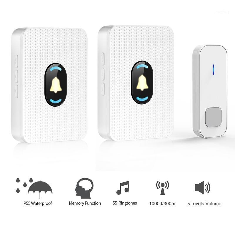 

Wireless Doorbell Waterproof Door Bell Chime Kit with 1 Push Button 2 Receiver Led Night Light for Home Office US Plug1