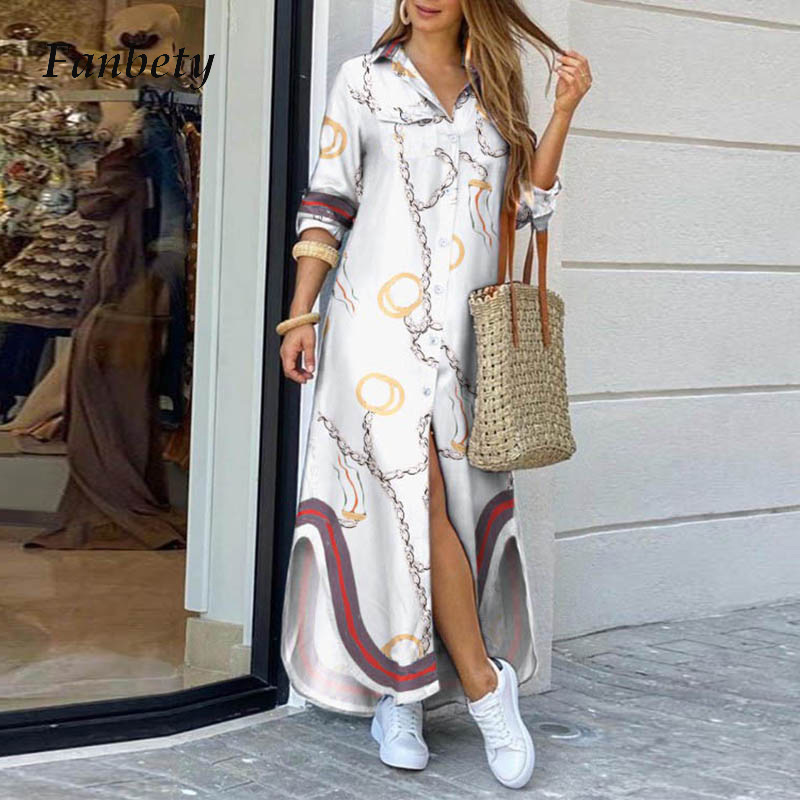 

Elegant Women Button Down Long Shirt Dress Summer Letters Print Lapel Neck Party Dress Lady Long Sleeve Maxi Beach Dress Vestido X1224, Floral print green