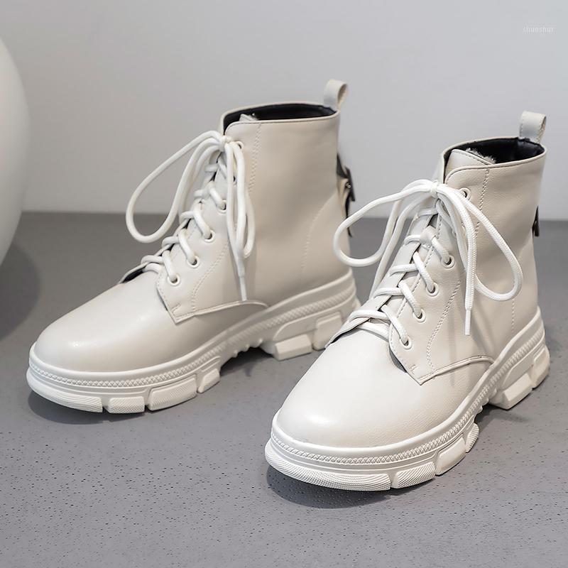 

Hot Lace Up Women's Short Boots Fashion Winter Round Head Boots Woman Ankle for Women Cross-tied Ladies Shoes Basic1, Beige