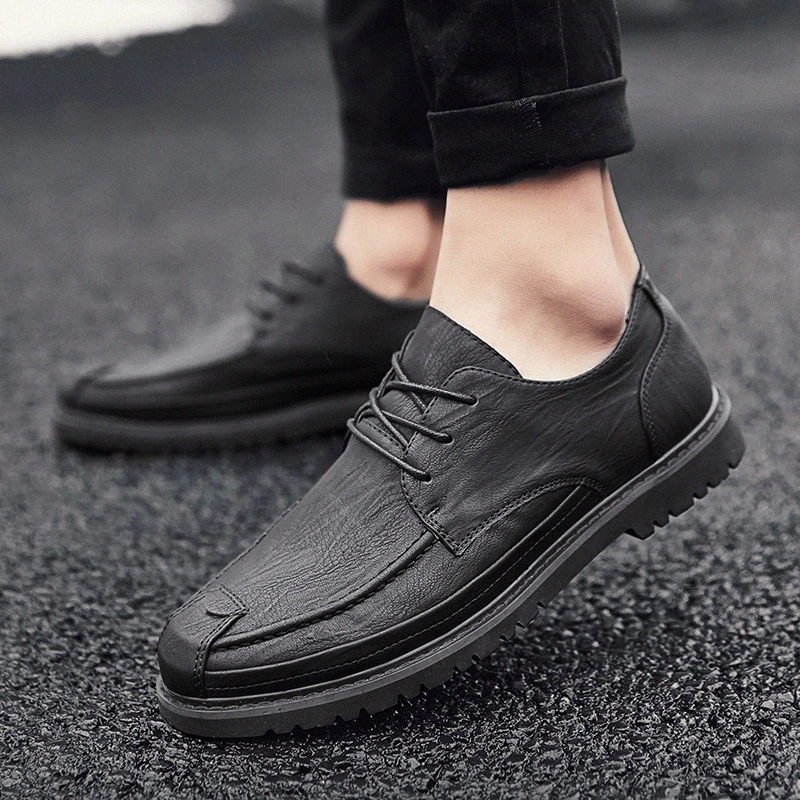 

Men's shoes Casual shoes men lace up Fashion Leather footwear Waterproof Anti-kick Non-slip sewing Wear-resistant Sports Shoes 5 #Dl85