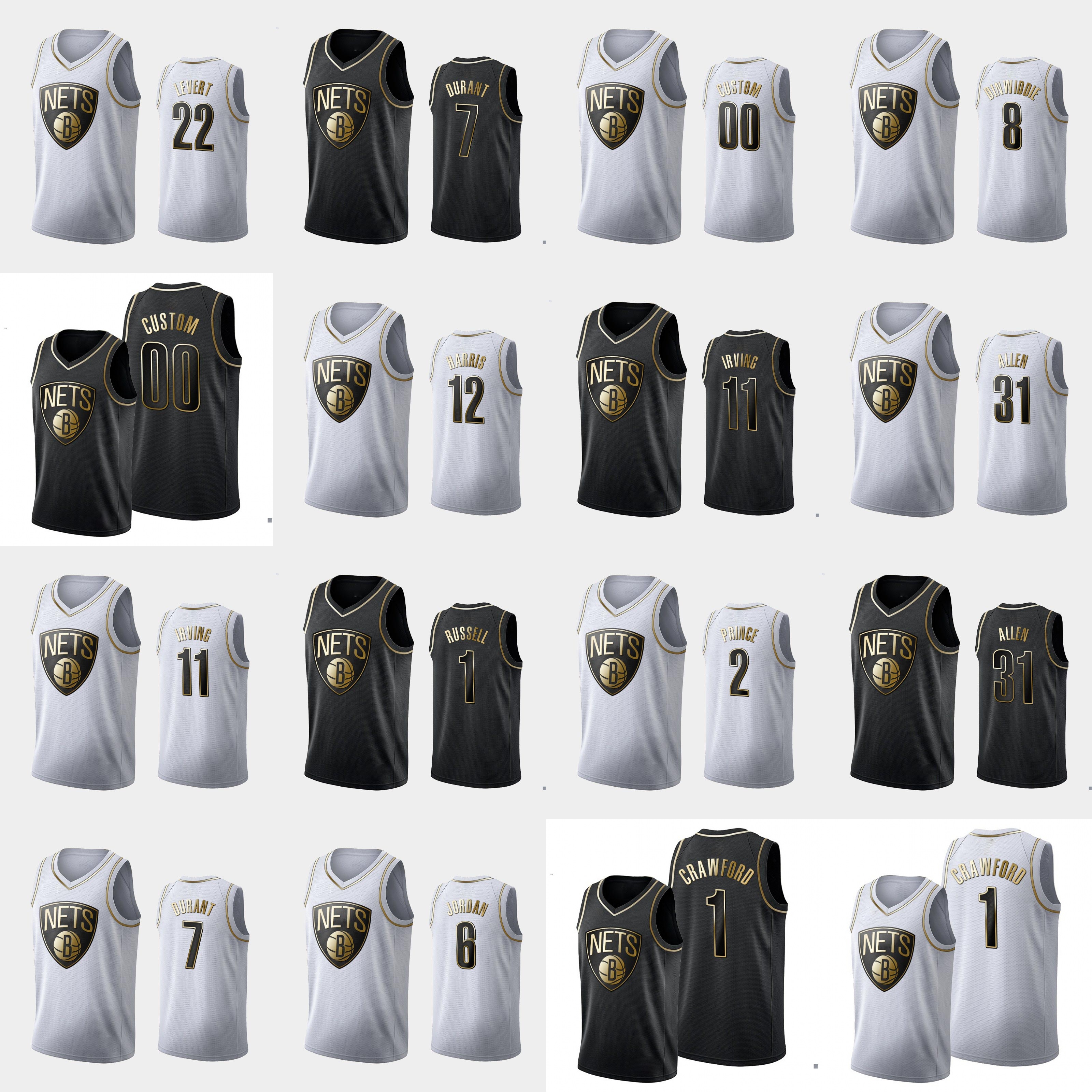 

Brooklyn Nets Men Jarrett Allen Kyrie Irving Kevin Durant Taurean Prince Spencer Dinwiddie NBA Golden Edition Custom Jersey, Black