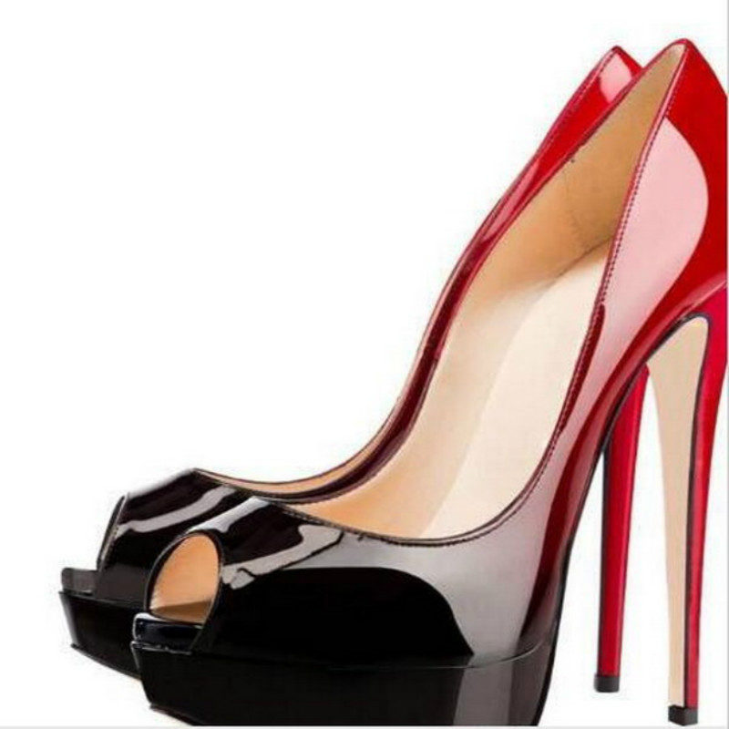 

Plus Size 34-45 Red Bottom Leather diamond High Heels Peep-Toe Women Shoes Sexy Studded Red Sole Heel Woman Women Wedding Pumps 14cm