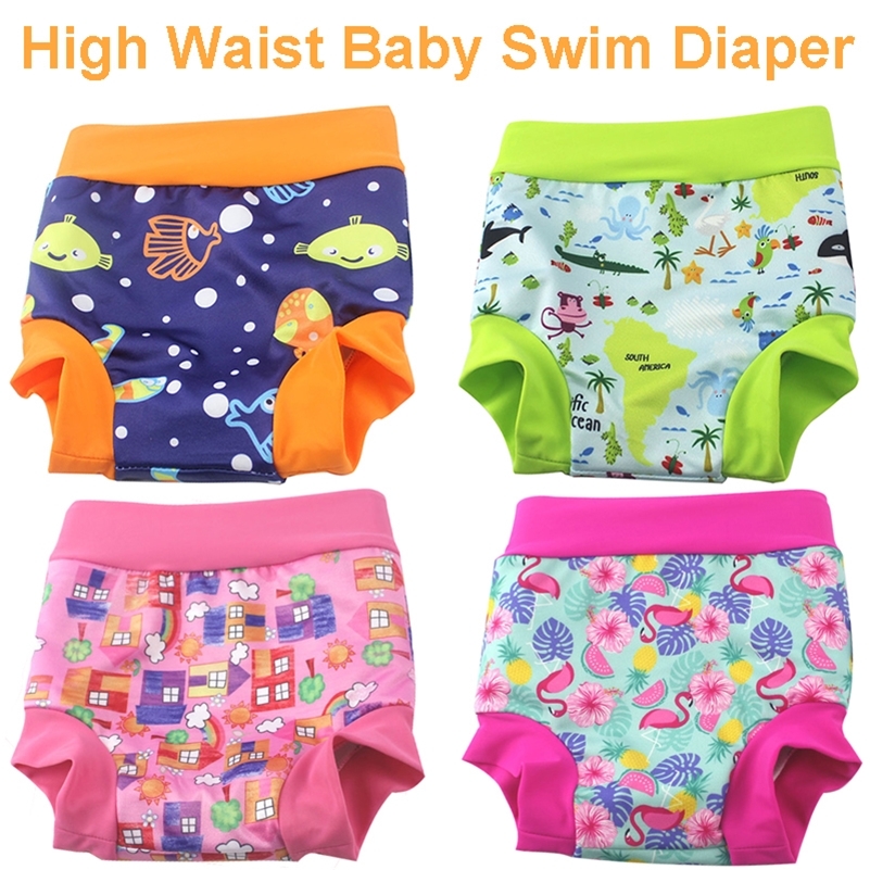 

High Waist Baby Cloth Diaper Reusable Printed Trunks Kid Infant Washable Nappies High Quality Pool Pant Baby Swim Diaper Nappy LJ201023, Hs03