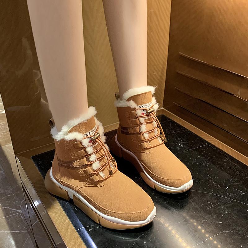 

Platform Ankle Boots Lace Up Women Shoes Casual Suede Boots Winter Warm Shoes Women Plush Chunky Zapatos De Mujer, Black