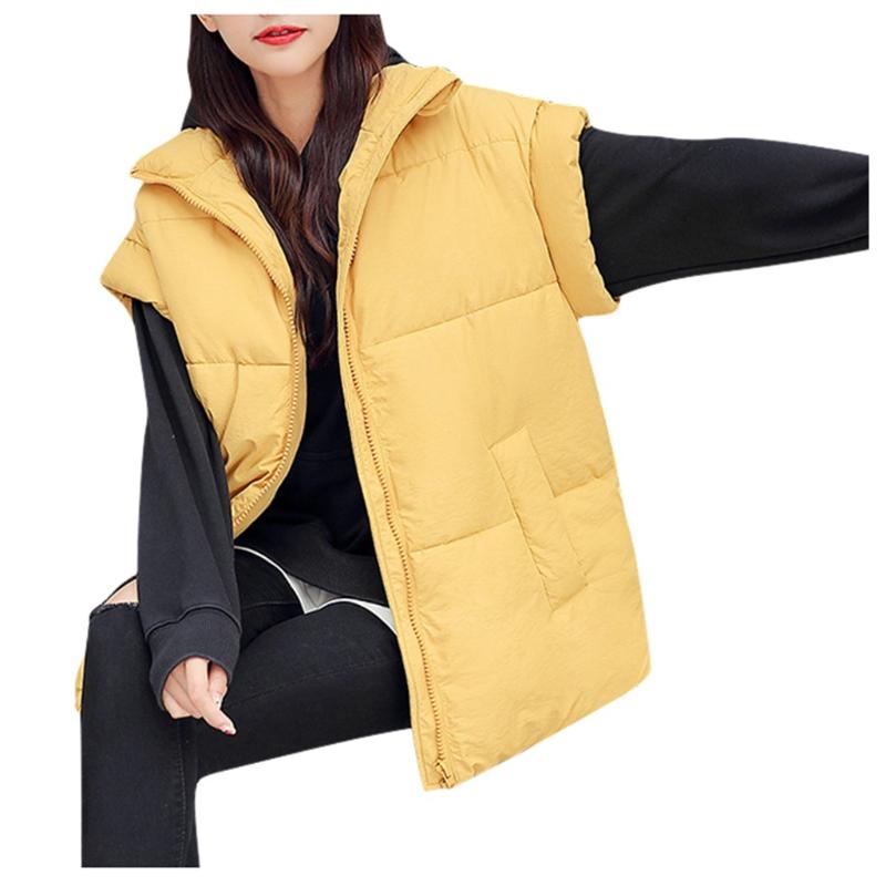 

2020 Women Jacket Fashion Womens Winter Jacket Women Fashion Outerwear Sleeveless Hooded Jackets Cotton-padded Print Coats #40%, Black