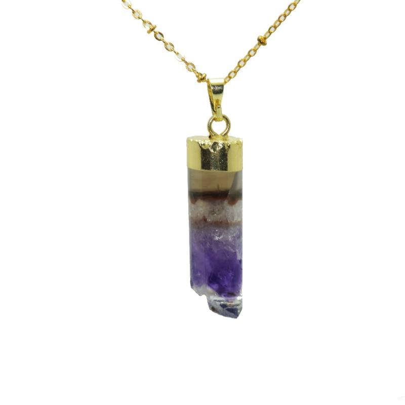 

Natural gem stone cyclinder pendant necklace gold point raw quartz geode druzy necklace purple crystal quartz connector