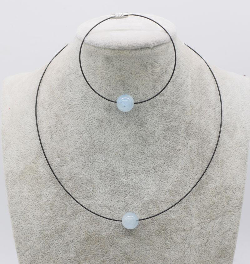 

one set blue aquamarine round /carved egg 12mm necklace 18inch wholesale beads FPPJ