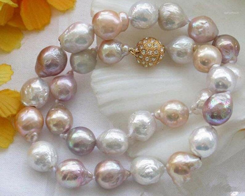 

rare large 11-12MM WHITE PINK lavender PEARL NECKLACE 18" 36" yellow Clasp1